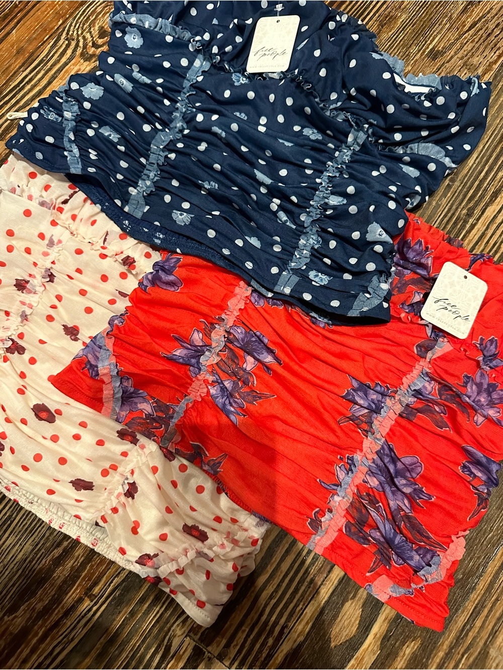 FREE PEOPLE NWT TUBE TOP BUNDLE Strapless - Red Polka Flora - Picture 2 of 7